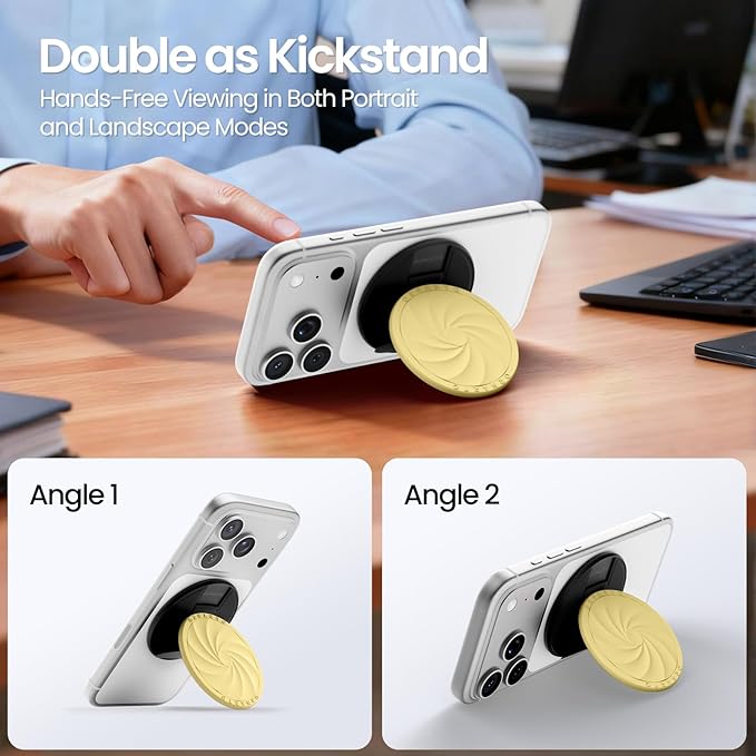 ORNARTO Vortuxe for MagSafe Phone Grip with Kickstand, Soft Liquid Silicone Finger Loop Grip, Phone Ring Holder for Back of Phone, Premium Build & Comfy Touch, Buttercream Yellow