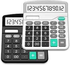 Calculator, Splaks 2 Pack Standard Functional Desktop Calculators Solar and AA Battery Dual Power Electronic Office Calculators with 12-Digit Large Display (1 Basic Black&1 Updated Silver) - Image 1