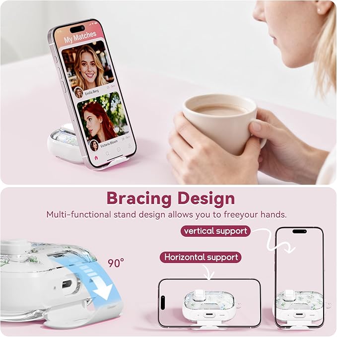with Safety Lock for Apple AirPods 4 Case,Clear Floral Cute AirPod 4th Generation Case with Phone Stand & Cleaning Kit for Women Girly-Blue Narcissus