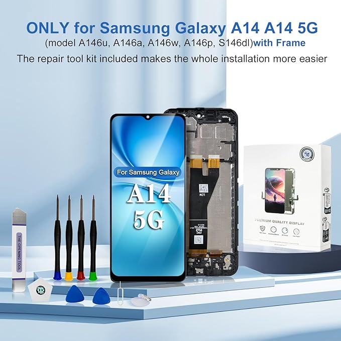 EFAITHFIX for Samsung Galaxy A14 5G Screen Replacement with Frame 6.6 Inch LCD Display Digitizer for Samsung A14 A146U S146DL A146A A146W Screen Replacement Kit Touch Screen Assembly with Repair Tools