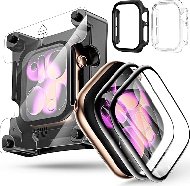 YMHML 2 Pack Tempered Glass Screen Protector for Apple Watch Series 11 Series 10 46mm, [Zero Bubble] 3D Full Coverage Film iWatch Accessories + PC Bumper