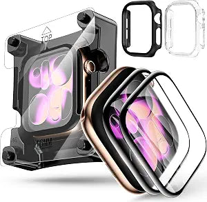 YMHML 2 Pack Tempered Glass Screen Protector for Apple Watch Series 11 Series 10 46mm, [Zero Bubble] 3D Full Coverage Film iWatch Accessories + PC Bumper