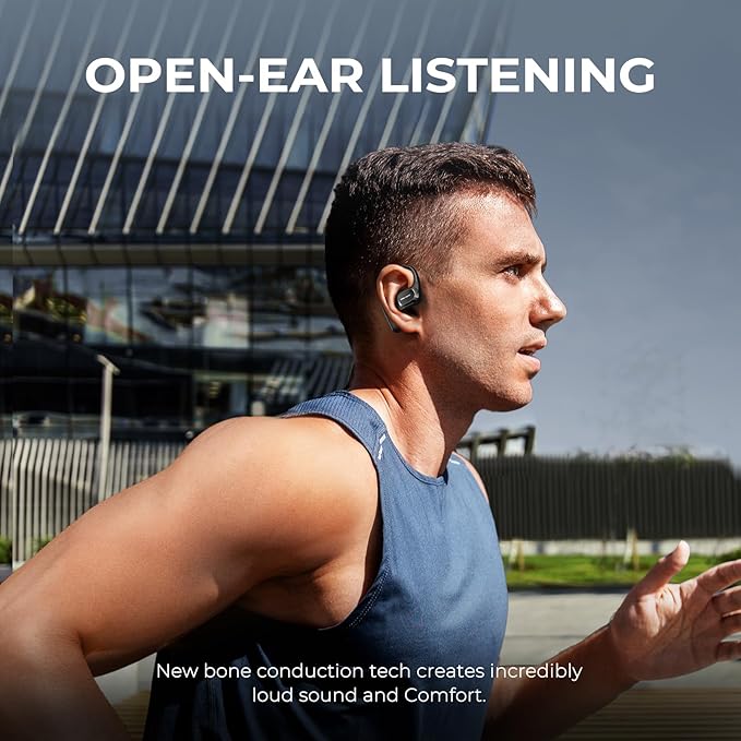 JOYWISE True Bone Conduction Headphones, Bluetooth 5.4 Wireless Open Ear Earbuds, IP68 Waterproof, 30 Hours Playtime, Black, Ultra Lightweight Design for Running, Cycling, Outdoor Activities