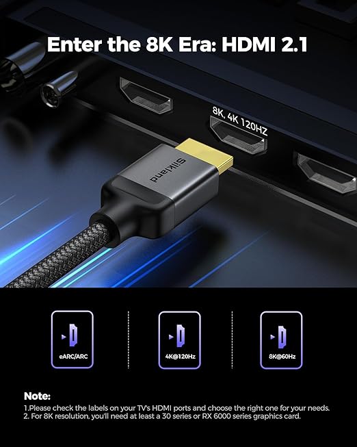 Silkland 10K 8K HDMI 2.1 Cable 10ft, (Upgrade Braided) Certified Ultra High Speed HDMI Cable [8K@60Hz, 4K@240Hz 120Hz] 48Gbps, HDR10, eARC, HDCP 2.2&2.3, Compatible for Soundbar/PS5/Xbox/Roku TV