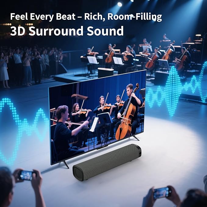 Sound Bar – 50W, Sound Bar for Smart TV, Sound Bar with Bluetooth 5.0, Optical/AUX Connectivity, Remote Control, Wall-Mountable Home Theater Audio, Compatible with TV, PC, and Phone