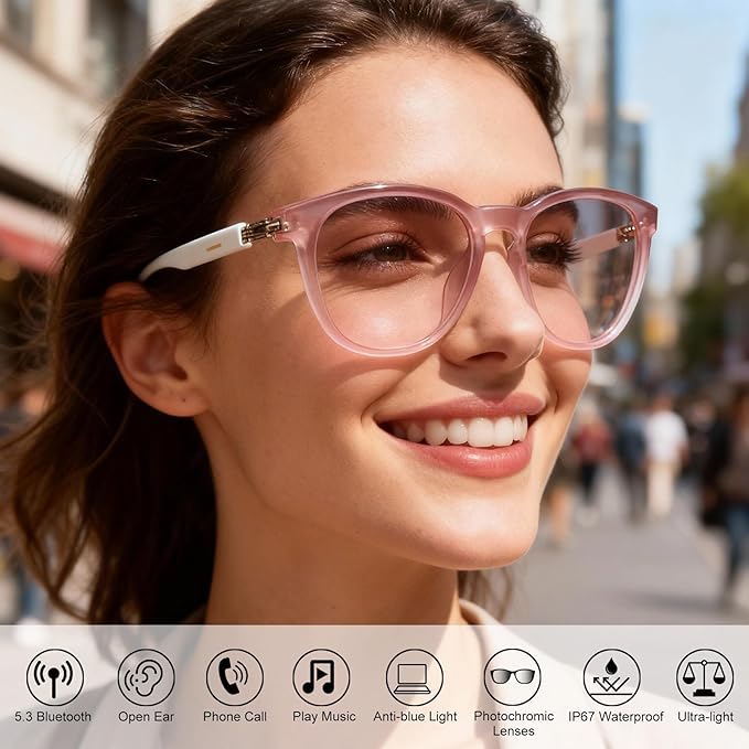 Smart Glasses with Photochromic Lenses for Men and Women AI Translation Smart Glasses with Translator 164 Languages IP67 Waterproof Bluetooth Glass Blue Light Protection