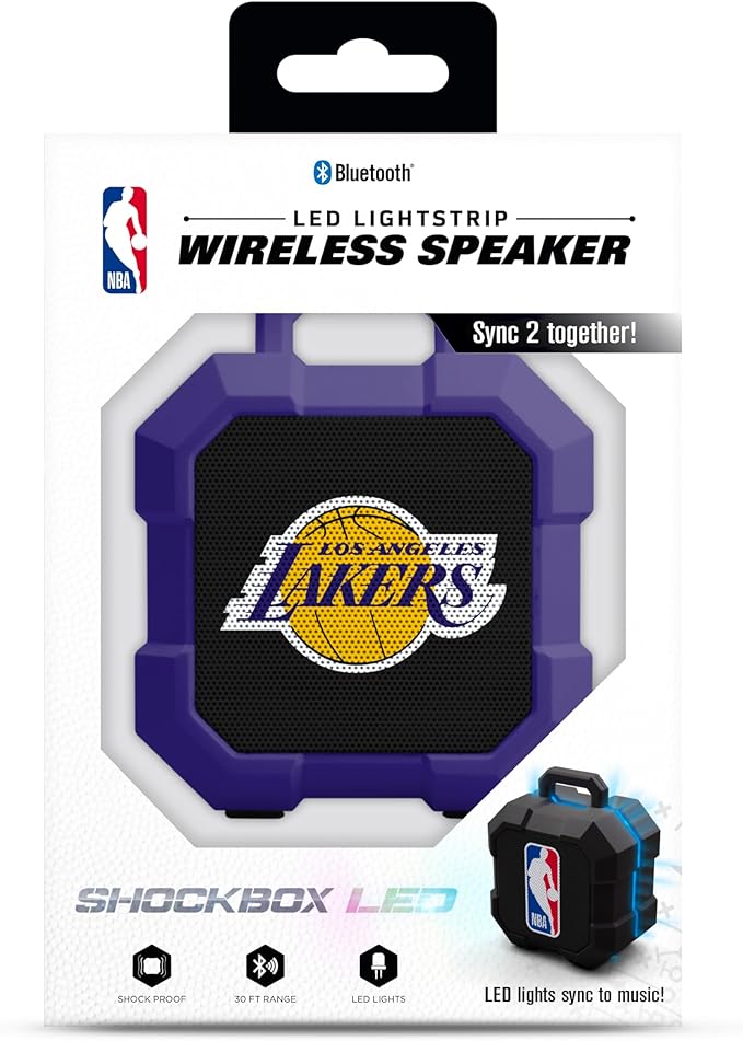 SOAR NBA Shockbox LED Wireless Bluetooth Speaker - Water Resistant IPX4, 5.0 Bluetooth with Over 5 Hours of Play Time - Small Portable Speaker - Officially Licensed NBA, Perfect Home & Outdoor Speaker