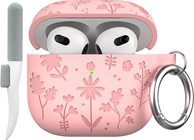Maxjoy for AirPods 4 Case, Engraved Silicone Cute AirPod 4 Case for Women Men Protective iPod 4 Cover with Keychain Cleaning Kit for AirPod 4th Generation Cover 2024, Pink