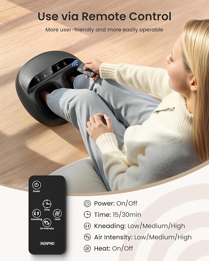 RENPHO Foot Massager Machine with Heat [2026 Upgraded], Shiatsu Foot Massager for Plantar Fasciitis, Christmas Gifts for Women, Cordless Control, FSA Eligible HSA Store Eligible, Up to Size 13, BK