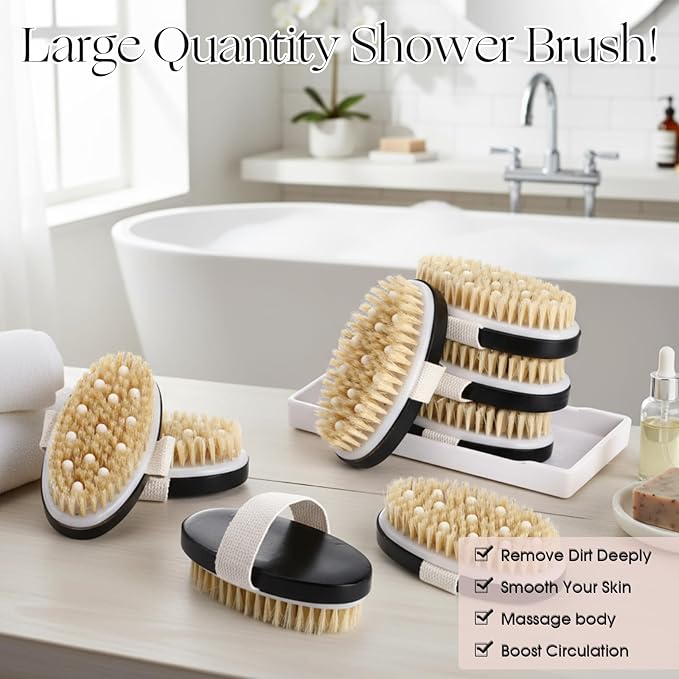 Gejoy 10 Pcs Dry Brushing Body Brush for Lymphatic Drainage Exfoliating Brush with Massage Nodule Dry Skin Body Scrubber Cellulite Shower Circulation Dead Exfoliator (4.92 x 2.56 Inches,Black)