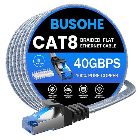BUSOHE Cat 8 Ethernet Cable 100 FT,40Gbps Shielded Nylon Braided RJ45 Cable