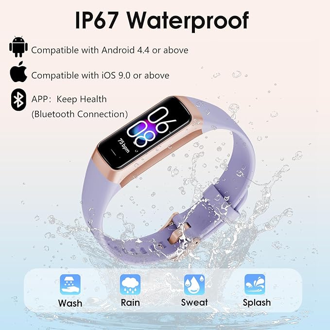Fitness Tracker, 24/7 Heart Rate Blood Oxygen Blood Pressure Body Temp Monitor Sleep Calorie Tracker with 1.1" AMOLED Touch Color Screen Pedometer Smart Watch Waterproof for Women Men (Purple)