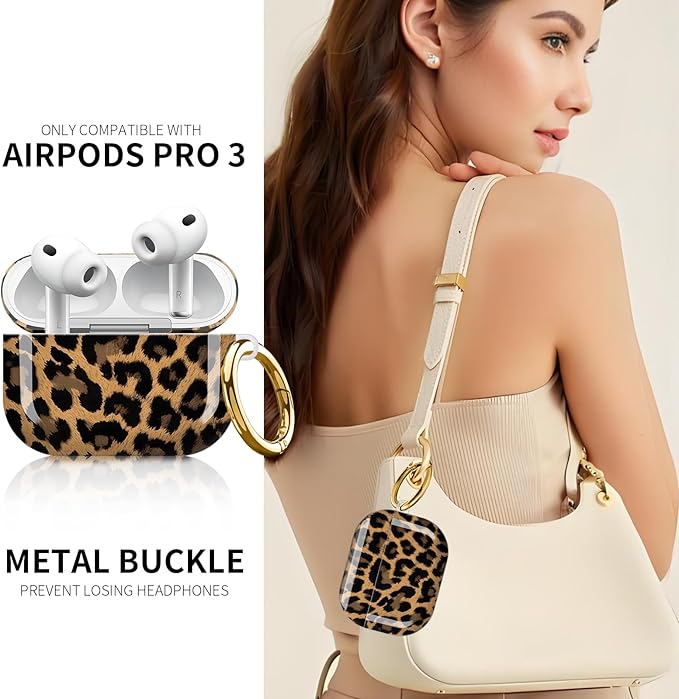 Compatible with AirPod Pro 3rd Generation Case 2025,Fashion Protective Cover with Keychain, Anti-Scratch, Drop Protection,Shockproof Cover for AirPod Pro 3 Women(Leopard Black)