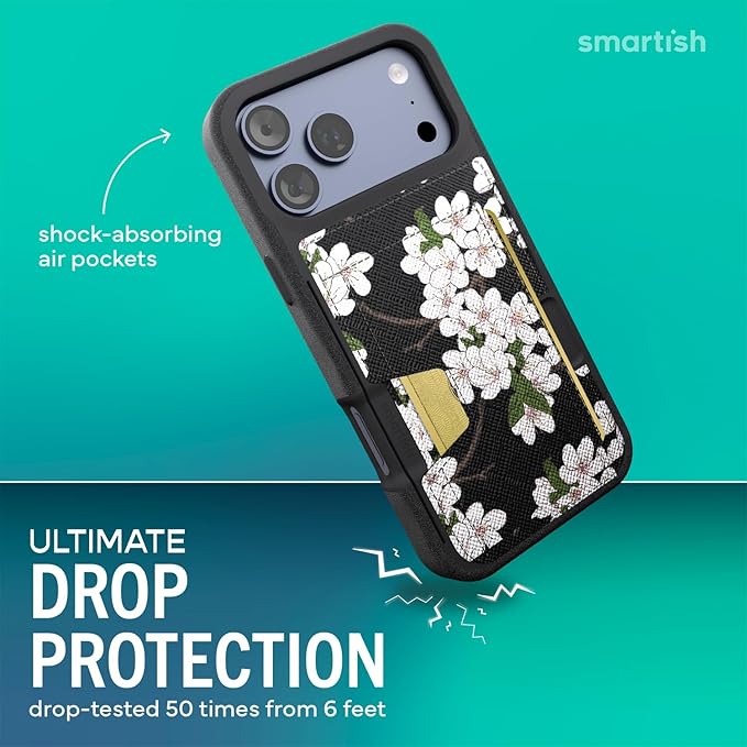 Smartish® iPhone 17 Pro Max Wallet Case - Wallet Slayer Vol.2 [Slim + Protective] Credit Card Holder w/Kickstand - Drop Tested Hidden Card Slot Cover for Apple iPhone 17 Pro Max - Very Cherry Blossom