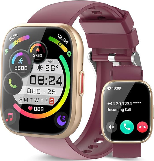 aycy Smart Watch for Men Women Bluetooth Call, 1.85" HD Touch Screen Fitness Watch with Sleep Heart Rate Monitor, 112+ Sports Modes, IP68 Waterproof Activity Trackers for Android iOS, Burgundy