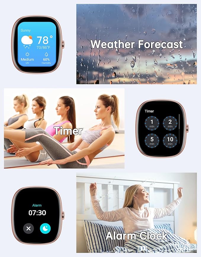 HUAKUA Smart Watches for Women Men Compatible with iPhone/Android Phones Answer/Make Calls, 1,85" HD Fitness Tracker with Heart Rate/Sleep Monitor Pedometer for Walking Running, Waterproof, Starlight