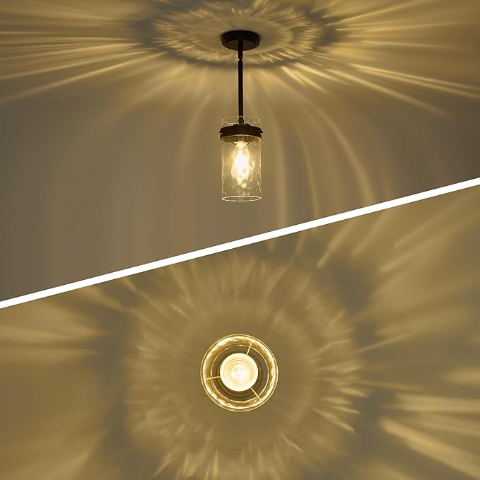 4.72" Hammered Glass Pendant Lighting for Kitchen Island 1 Pack, Modern Black Pendant Light Fixtures, Adjustable Ceiling Pendant Light for Kitchen Island Dining Room Bedroom Hallway