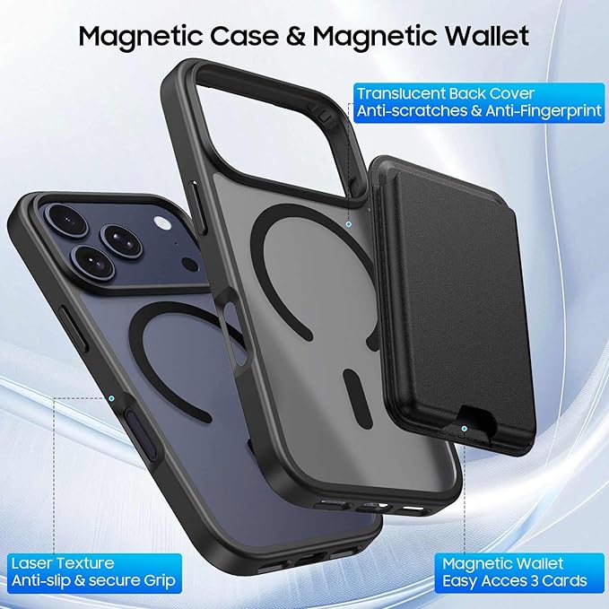 Magnetic for iPhone 17 Pro Case with Detachable Wallet, Compatible with MagSafe, Credit Card Holder with Slim Shockproof Protective Phone Cover, Black