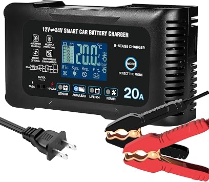 20A Car Battery Charger, 12/24V Smart Trickle Charger & Maintainer