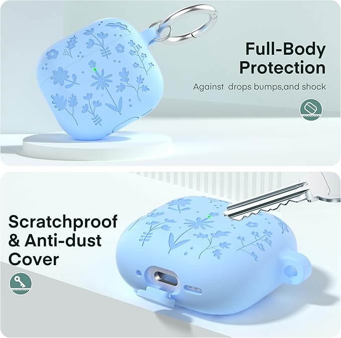 Maxjoy for AirPods 4 Case, Engraved Silicone Cute AirPod 4 Case for Women Men Protective iPod 4 Cover with Keychain Cleaning Kit for AirPod 4th Generation Cover 2024, Blue