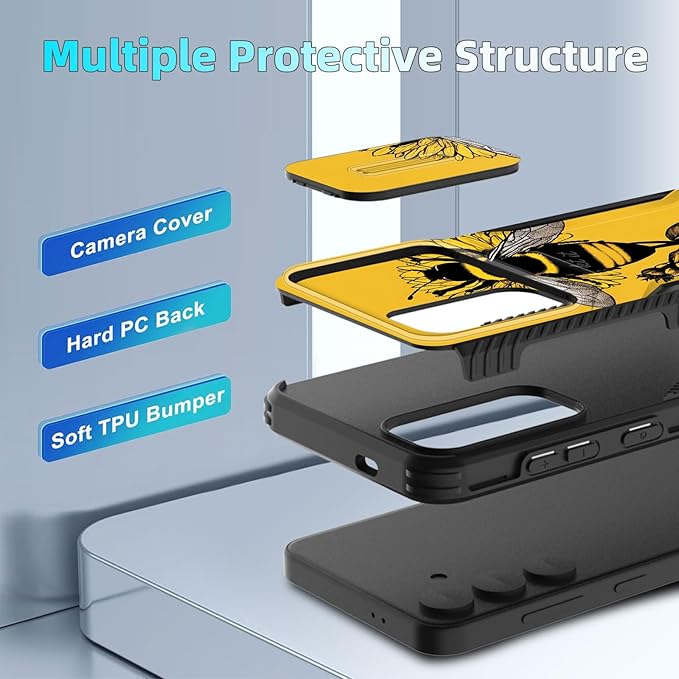for Galaxy S26 Case Built in Slide Camera Lens Cover,Heavy Duty Shockproof Protection Dual Layer Case for Samsung Galaxy S26 6.3" 2026,Honeybee Flower