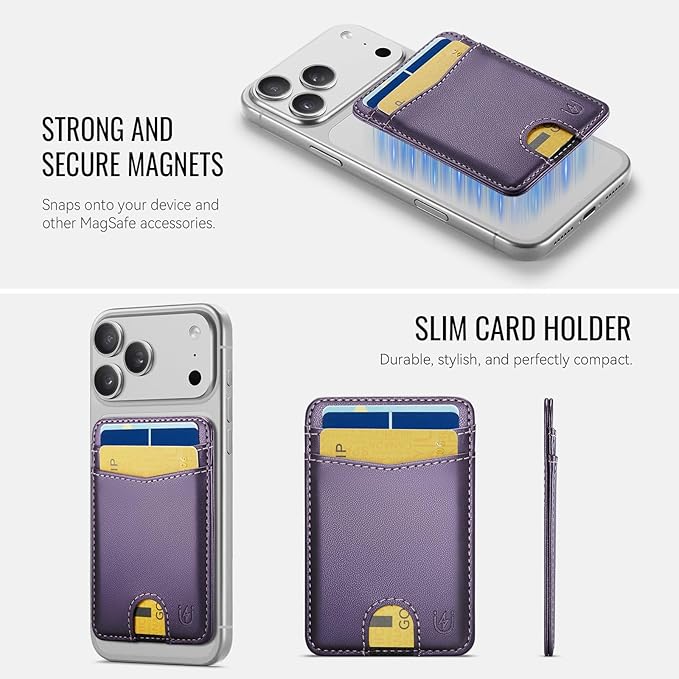 for Magsafe Wallet Magnetic Card Holder RFID Blocking, Strong Magnet Slim Wallet Stick on Phones and Cases for iPhone 17/16/15/14/13/12/ Pro/Max/Plus, Purple