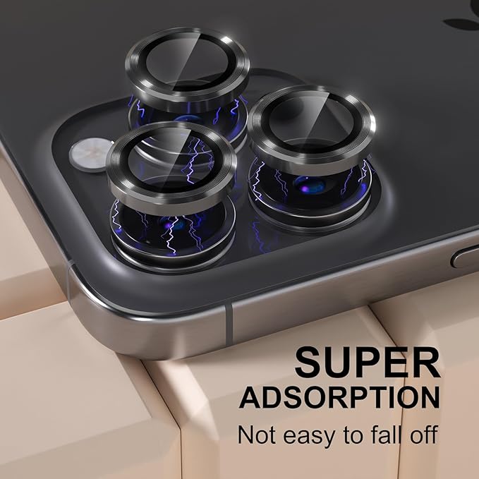 Misea Compatible for iPhone 16 Pro/iPhone 16 Pro Max Camera Lens Protector, Ultra-HD Tempered Glass Camera Cover Screen Protector Metal Individual Ring Protector Decoration Accessories, Black