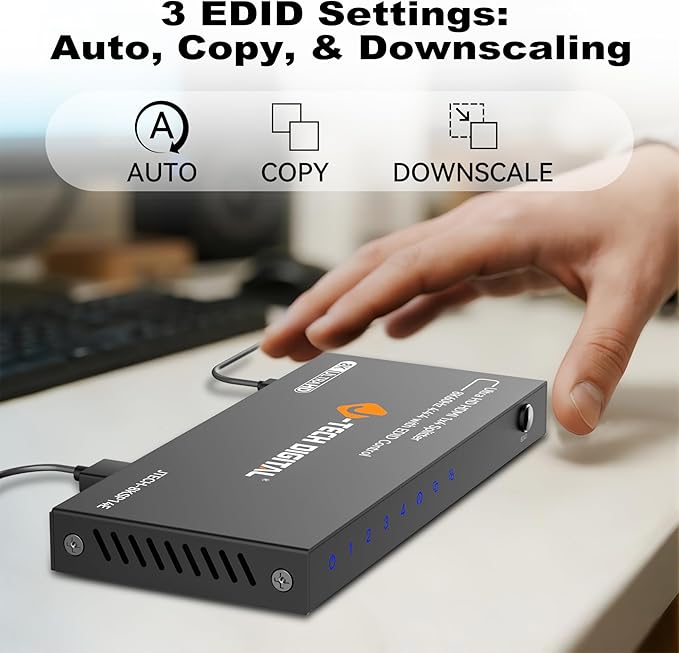 J-Tech Digital 8K HDMI Splitter 1 in 4 Out, HDMI 2.1 1x4 Splitter 8K@60Hz 4K@120Hz 1080P@240Hz, Duplicate/Mirror Screen 3 EDID Modes with Downscaling HDCP 2.3 [JTECH-8KSP14E]