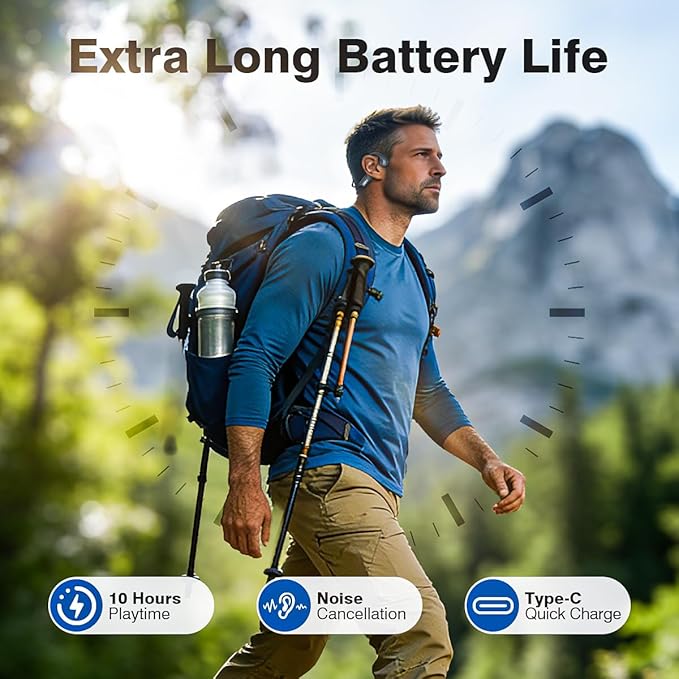 2026 New Bone Conduction Headphones Bluetooth Wireless, Bluetooth 6.0 Open Ear Headset, IP65 Waterproof & 10H Playtime, Lightweight Material, Sports Earbuds for Running, Cycling, Gym Workouts(Black)