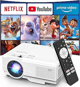 【Netflix include】Smart Projector with WiFi and Bluetooth, Apps Built-in