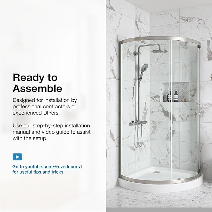 OVE Decors Breeze 34 in. Corner Shower Clear Sliding Door with Base in Satin Nickel Finish