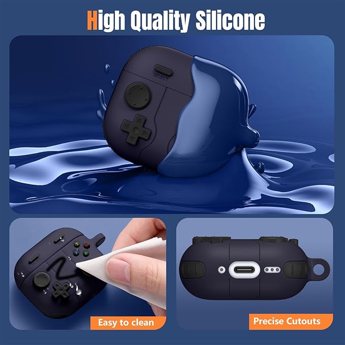 Getino Game Case for AirPods 4 2024 Cover with Cleaner Kit, Keychain, Compatible with Apple Airpods 4 Case Covers, Cute Funny Shock-Proof Protective Silicone AirPod 4 Cases for Men Boy-Dark Purple