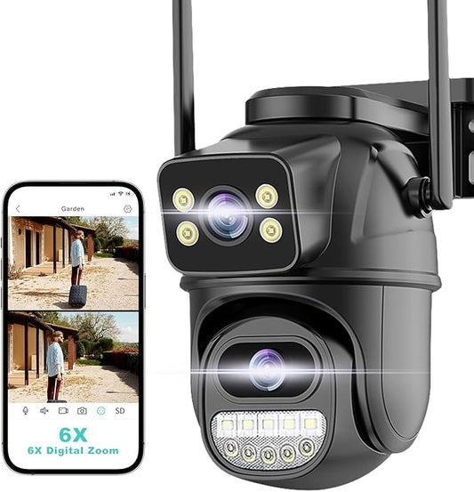 Security Camera Outdoor 2.4G WiFi PTZ Outdoor Camera Dual Lens Home Security Cameras Linkage 360°View 4MP Plug-in Cable Two-Way Talk,AI Detection,Full-Color Night Vision,Auto Tracking,24/7 Recording