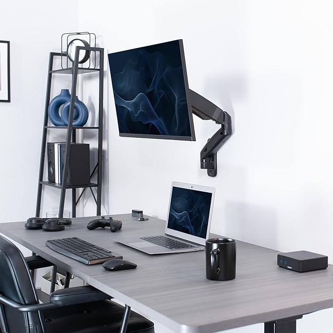 VIVO Single Monitor Counterbalance Wall Mount for 32 inch Screens up to 19.8 lbs, Full Motion, Max VESA 100x100, Black, MOUNT-V001G