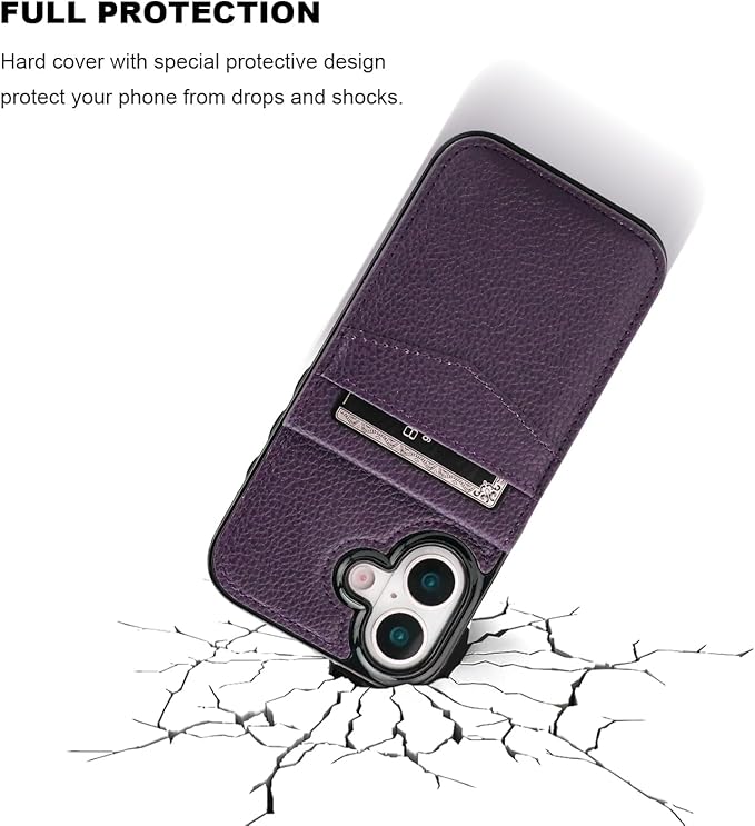 KIHUWEY Compatible with iPhone 17 Case Wallet with Credit Card Holder, Flip Premium Leather Magnetic Clasp Kickstand Heavy Duty Protective Cover for iPhone 17 6.3 Inch (Lichee Dark Purple)