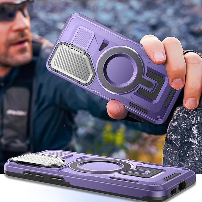 Camera Stand Case for Galaxy S23 Plus, [Compatible with MagSafe][Lens Cover] 2024 Version Military Grade Protective Soft Case for Samsung Galaxy S23 Plus 6.6" Men Women, Purple