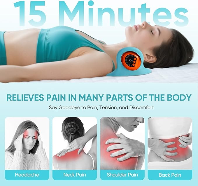 Neck Massager 2025, Neck Massager Pillow with Heat for Pain Relief, Boost Circulation,and Restore Natural Alignment, 3-in-1 Cervical Traction Device Hump Corrector,for Home Use,9 Modes (Blue)