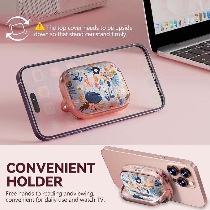 Inesore for AirPods Pro 2nd Generation Case Cover with Lock, Flowers Cute Air Pods Pro 2 Case Hard iPod Pro Cases for Women Girls with Cleaner Kit (2023 USB-C /2022/2019) -Blue Flower