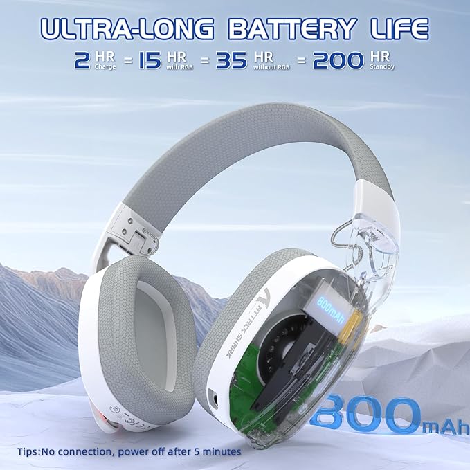 Attack Shark L90 Ultralight RGB Wireless Gaming Headset with Plug-in Microphone,Bluetooth 5.3 & 2.4G Wireless & Wired Headphone, 7.1 Surround Sound for Xbox One Series, PS4,PS5 & PC (White)