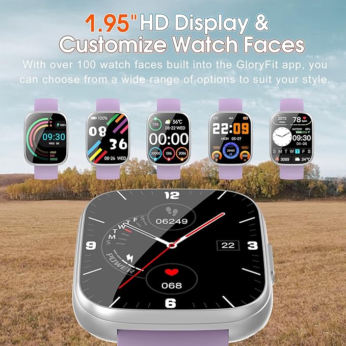 Smart Watches for Men Women, 1.95" HD Touchscreen Fitness Tracker with Bluetooth Calls, IP68 Waterproof, 120+ Sport Modes, 7-Day Battery, 24/7 Heart Rate & Sleep Monitor for Android iOS (Purple)