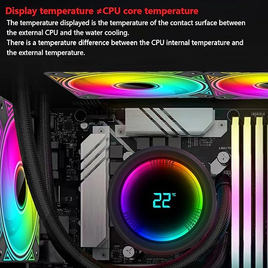 T-240MM Black ARGB Liquid CPU Water Cooling with 240mm ARGB PWM Fan,Temperature Display, Computer Water Cooling