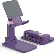 Cell Phone Stand for Desk, Adjustable Height & Angle Phone Holder, Foldable Portable Stand with Anti-Slip Silicone Pad, Compatible with iPhone and All Smartphones 4–8 Inch, Purple - Image 1