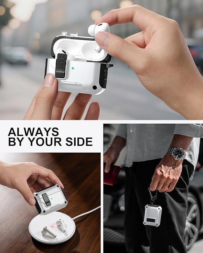Lerobo for AirPods Pro 2 Case, Compatible with Apple AirPod Pro Case Cover, Protective Cover with Magnetic Automatic Lock & Cleaner Kit, Magsafe Ready, Drop Protection, Phone Stand, White