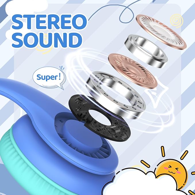 Wired Headphones for Kids, 85dB Volume Limit, 3.5mm Kids Headphones with Cord, Adjustable, Stereo Sound Foldable Toddler headsets for School-Blue