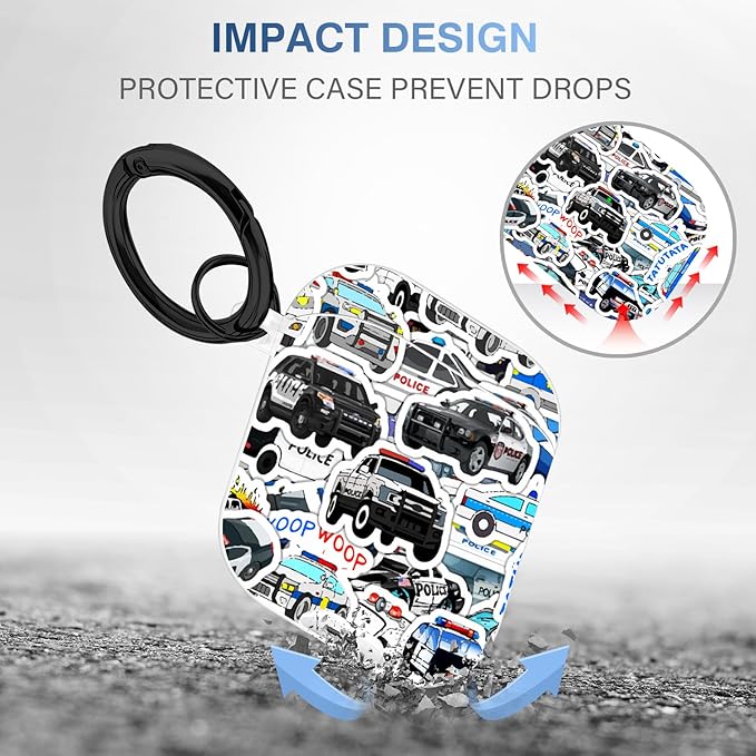 Maxjoy Compatible with AirPods 2nd Generation Case Cover, Cute Flowers Soft Protective for AirPod Gen 1&2 Charging Case,Police Car Lanyard