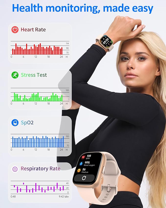 Smart Watch Men Women with Voice Assistant, 1.83" HD Fitness Tracker, Bluetooth 5.3 Call, Heart Rate SpO2 Sleep Monitor, IP68 Waterproof, 100+ Sports Modes, Pedometer for iOS Android