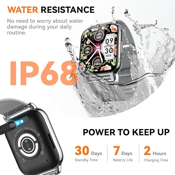 Smart Watch for Women(3 Bands), Smartwatch Fitness Tracker with Bluetooth Calls & AI Voice Control, 1.85’’ HD Screen, Heart Rate/SpO2 Monitor, Sleep Tracker, Compatible with Android iOS (Silver)
