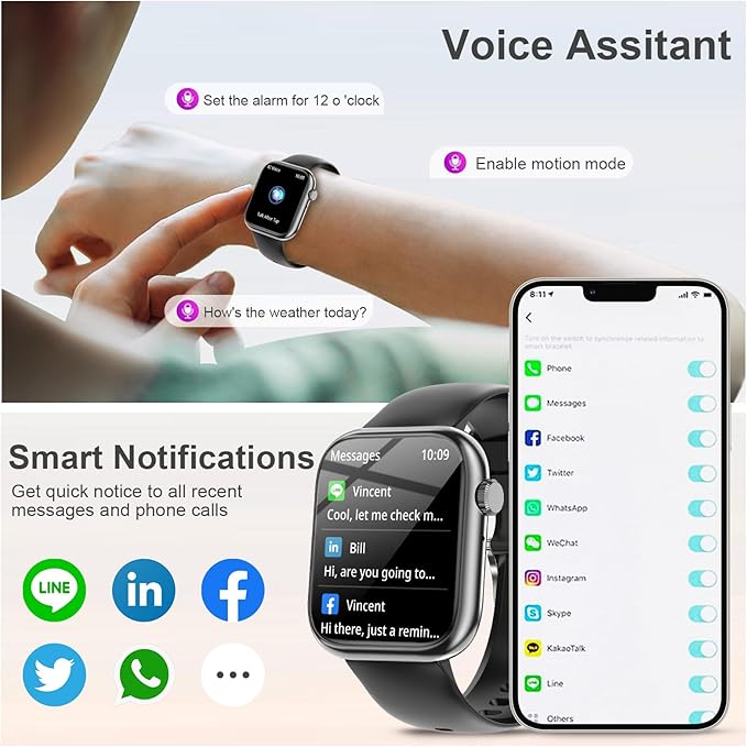 GADIXY Smart Watches for Men Women with Bluetooth Calls,1.83" HD,7 Day+ Battery Fitness Tracker with SpO2/HR/Sleep/BP Monitor,110+ Sports Activity Trackers,IP68 Smart Watches for Android iOS Black