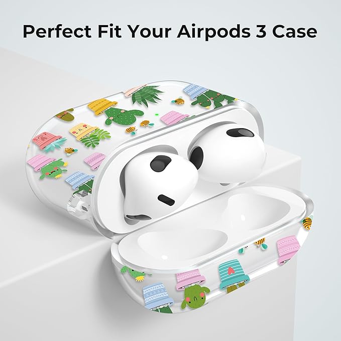 Maxjoy for AirPods 3 Case, Clear AirPod 3rd Generation Case for Women Girly Cute Soft Protective AirPods 3 Cover with Keychain for AirPod 3rd Generation Charging Cover 2021, Cactus