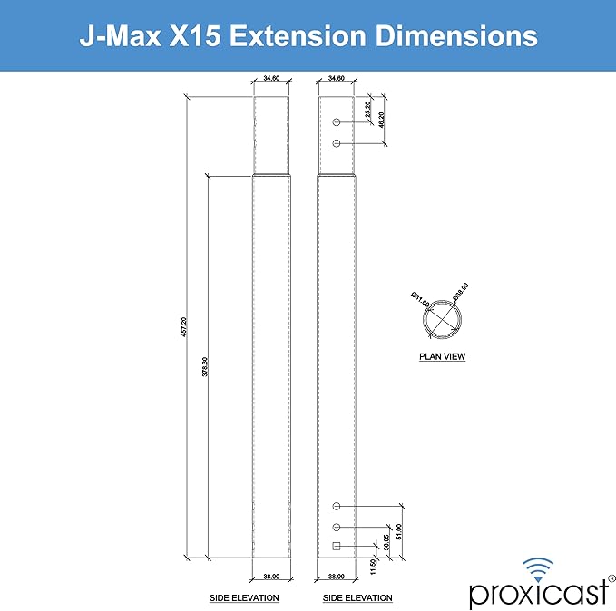 Proxicast 15 inch Stainless Steel Extension Pole for Proxicast J-Max Antenna Mounts (ANT-800-X15)